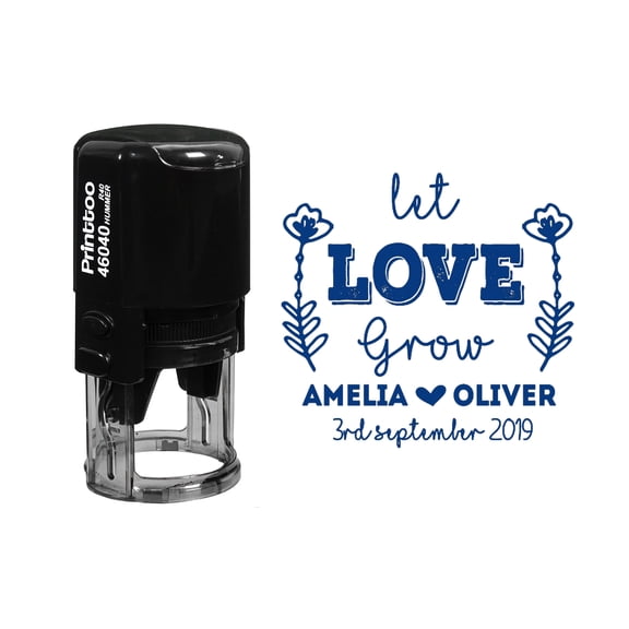 Printtoo Personalized&nbsp;Heavy Duty Blue Self Inking Wedding Favor Round Rubber Stamp Let Love Grow Custom&nbsp;Stamper-40 mm