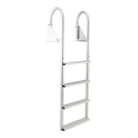 Open Box RecPro 4 Step Aluminum Marine Grade Dock Pier Flip Up Ladder, Silver