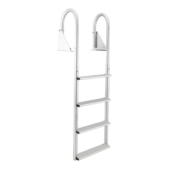 Open Box RecPro 4 Step Aluminum Marine Grade Dock Pier Flip Up Ladder, Silver
