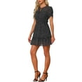 thumbnail image 4 of INSPIRE CHIC Women's Chiffon Dress Ruched Sleeves Bow Tie Keyhole Front Elastic Waist Polka Dots Mini Dress, 4 of 6