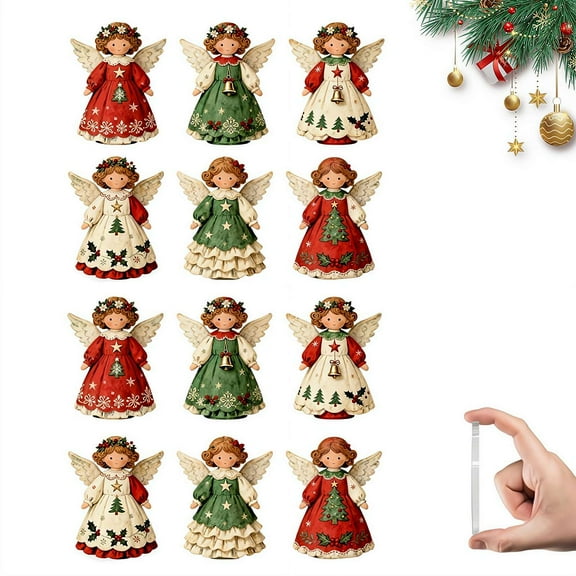 12 PCS Vintage Wooden Angel Christmas Ornaments, 2D Hanging Xmas Tree Pendant, Retro Decor for Crafts & Holiday Gifts
