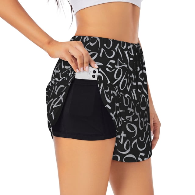 Balery Numbers Pantalones cortos deportivos para mujer con forro y dos bolsillos, elásticos, para entrenamiento, gimnasio, yoga-Medium