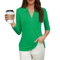 thumbnail image 2 of Cqxid Women Summer Casual Shirts Women's Fashion Shirt Collared 3/4 Length Sleeve Solid Color Blouse Summer 2025 V Neck Business Work Tops Summer Casual Tee Tops Summer Casual Tee Tops, 2 of 5