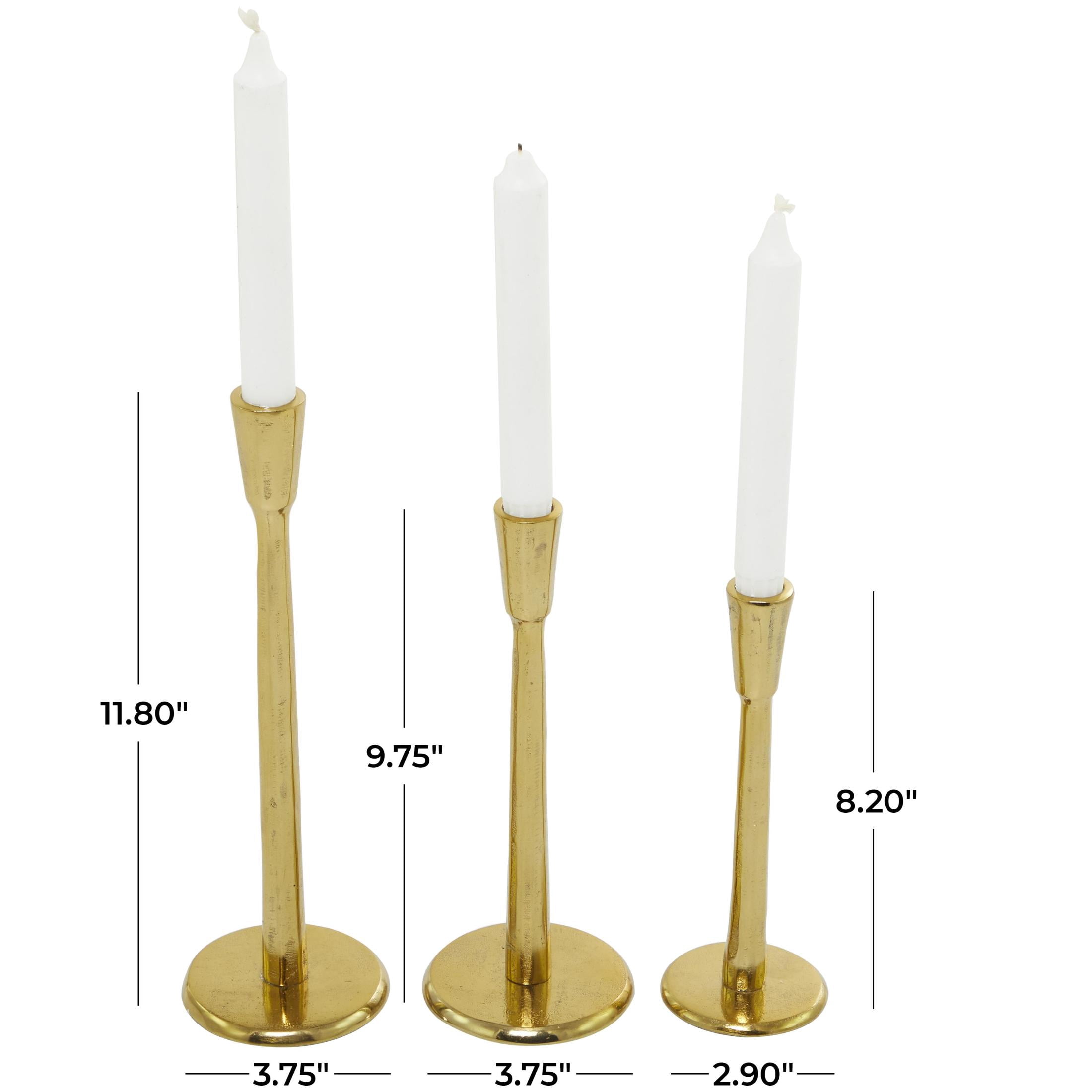 DecMode 3 Candle Gold Aluminum Metal Slim Candle Holder with Round Bases, Set of 3