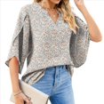 thumbnail image 3 of Blusas de Mujer con Mangas 3/4 y Cuello en V Holgado con Estampado de Pétalos de , Blusas de Trabajo de Negocios Floral M, 3 of 7
