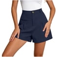 thumbnail image 2 of Women's Solid High Waist Pleated Shorts with Belt and Pockets, Elastic Casual Summer Style, 2 of 7