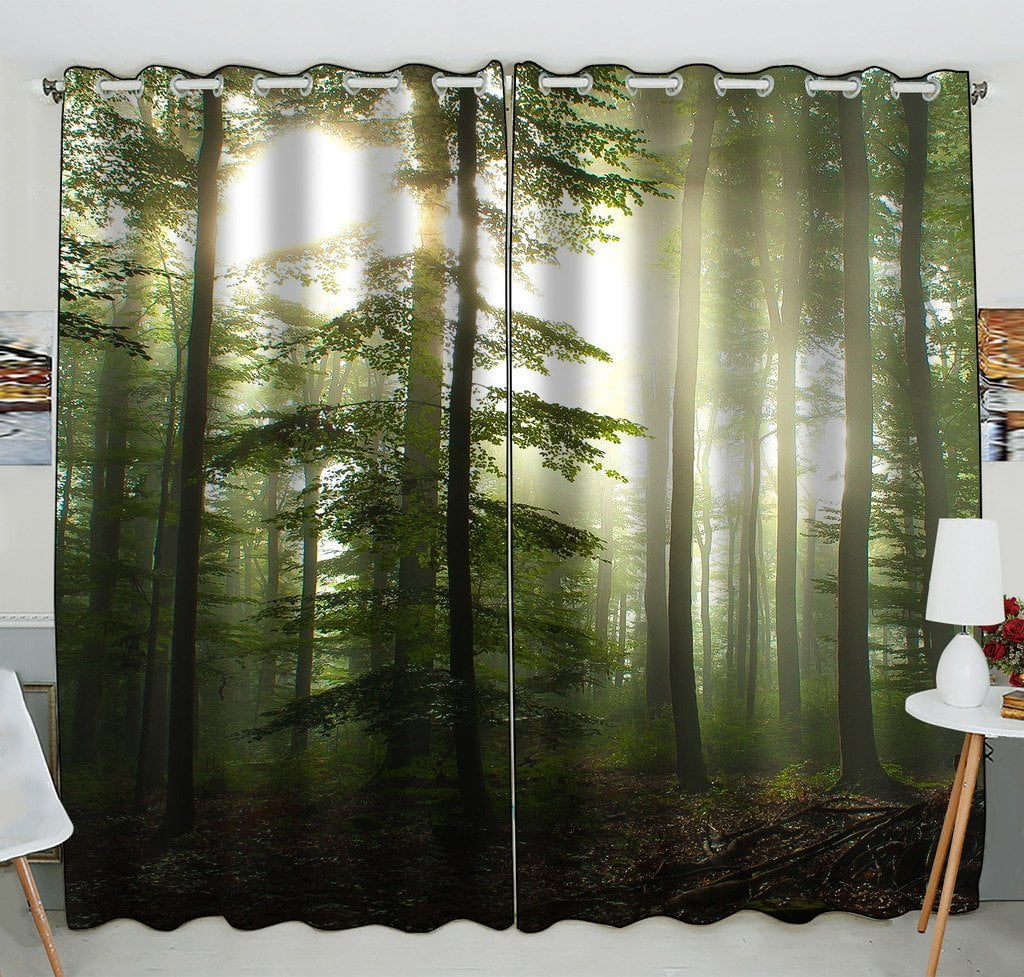 GCKG Sunshine Forest Window Curtain Kitchen Curtain Window Drapes Panel