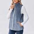 thumbnail image 3 of Women's Retro Print Warm Fleece Lined Cardigan Vest Coat Blue L, 3 of 7