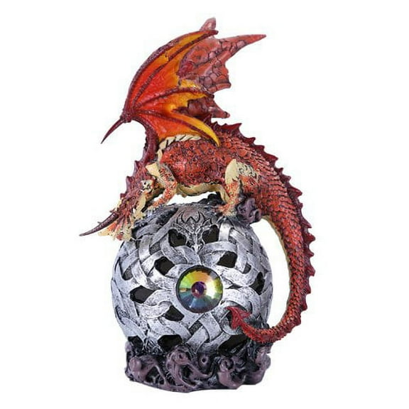 Fierce Red Dragon LED Light Ball Home Decor Figurine Handpainted Resin