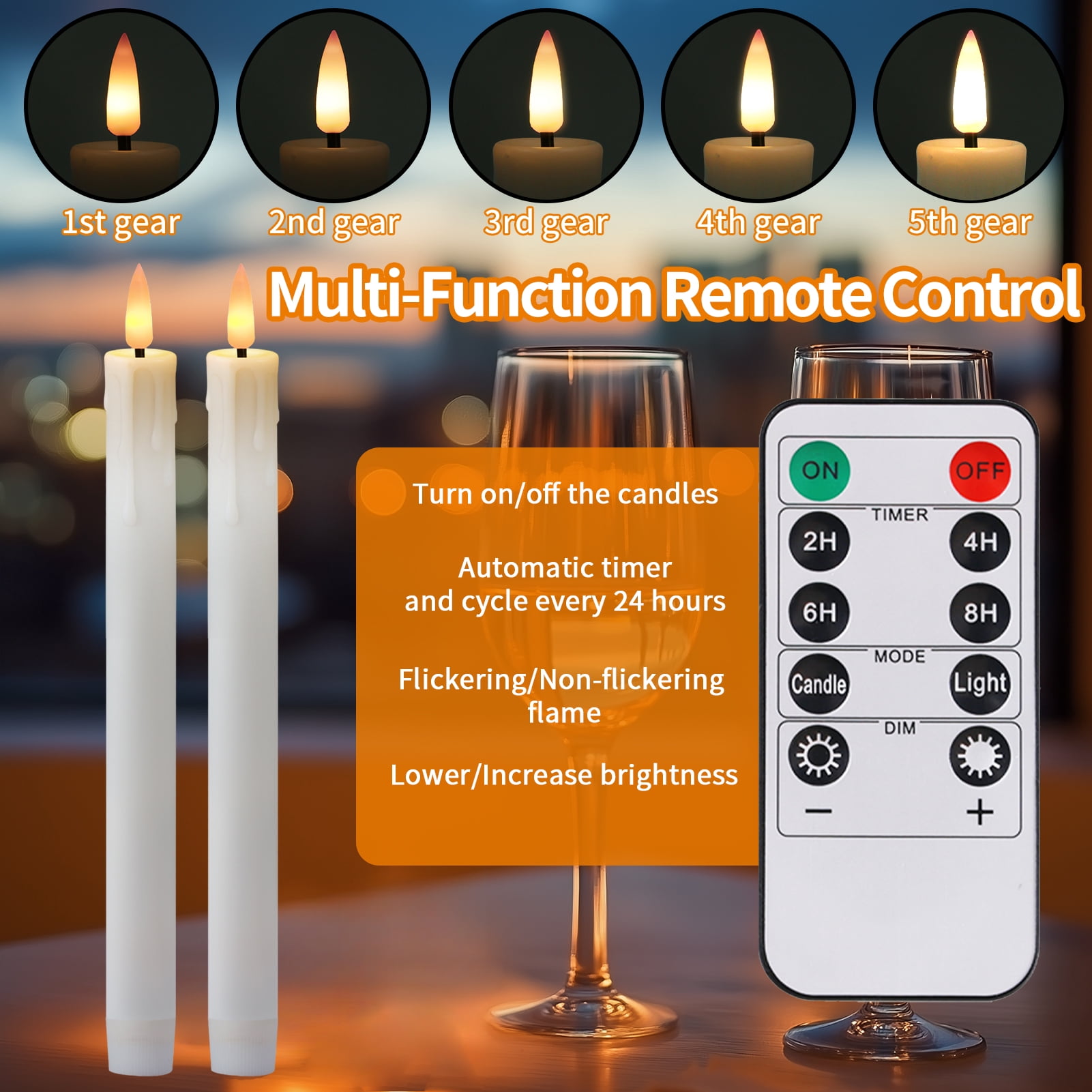 Ivory Flameless Taper Candles 6 Pack, Battery Operated LED Taper Candles with Lamp Holder, 3D Wick Lights Dropping Tear Design, Remote Control with Timer for Home Decor ,Halloween ,Christmas ,Wedding