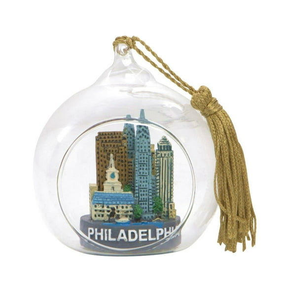 Mini Skyline Philadelphia Christmas Ornament Open Glass Ball