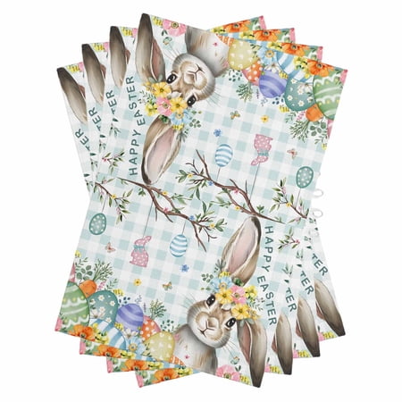 Aqua Easter Bunny Kitchen Towels Set of 4 Water Absorbent Dish Towel Spring Easter Eggs Floral Buffalo Plaid Decorative Hand Towels - Quick Drying Cloth for Cooking Baking 18x28 Inch
