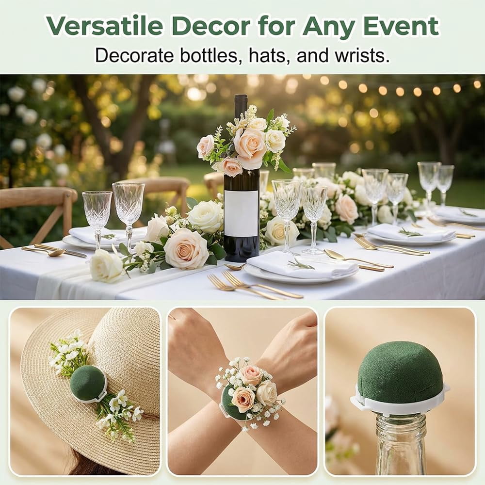 Wine Bottle Floral Foam Holders, Half Round Wet Flower Foam Cage with Base, Floral Foam for Fresh/Artificial Flowers, DIY Wedding Centerpiece Decor with Floral Wire