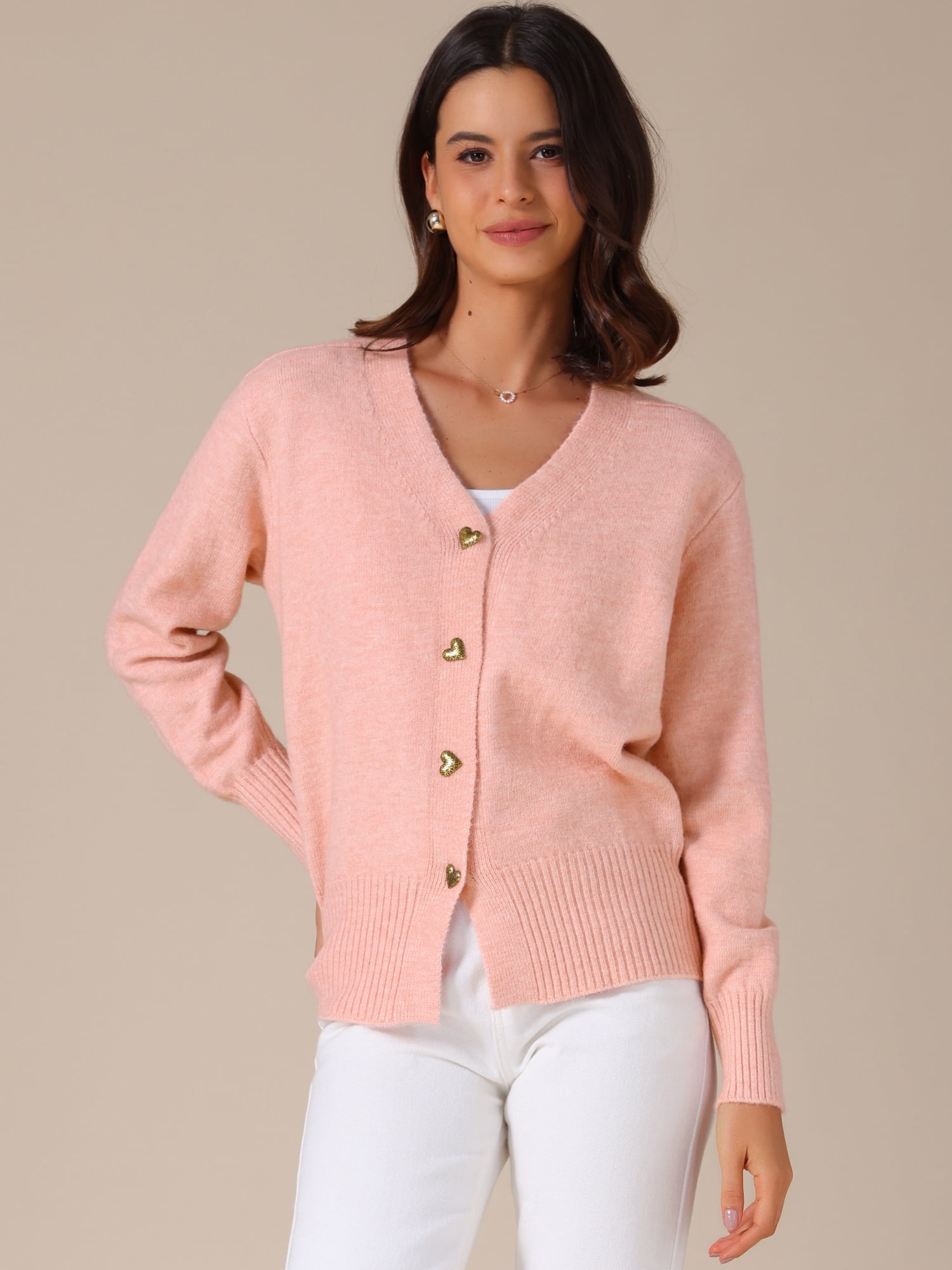 DARING DIVA Women's Knit Button Up Long Sleeve Casual Fall Cardigan M Pink