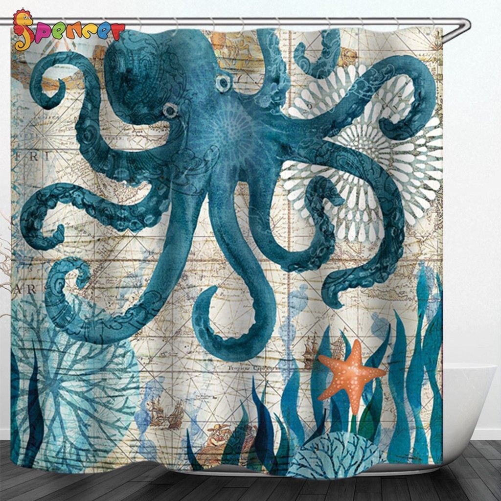 Spencer 71 x 71 Inch Sea Life Bathroom Shower Curtain Ocean Theme