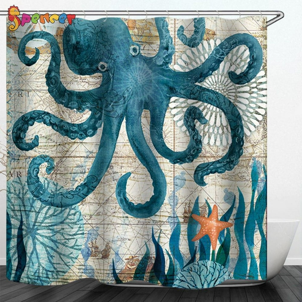 Spencer 71 x 71 Inch Sea Life Bathroom Shower Curtain Ocean Theme