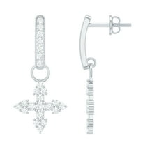 Rosec Jewels Lab Created Diamond Cross Earrings with Screw Back - Cross Drop Earrings - EF-VS Grade, 925 Sterling Silver