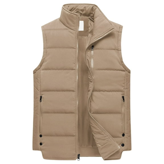 Chrisuno Men's Almighty Vest Puffer Golf Vest Warm Softshell Windproof Outdoor Sleeveless Jacket For Hiking Cycling Brown M
