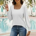 thumbnail image 3 of SYMOID Womens White Square Neck Puff Sleeve Top - Polyester Spandex Soft Stretchy, Relaxed Fit, Casual Office Everyday Wear, S/M/L/XL/XXL,Size XL, 3 of 5