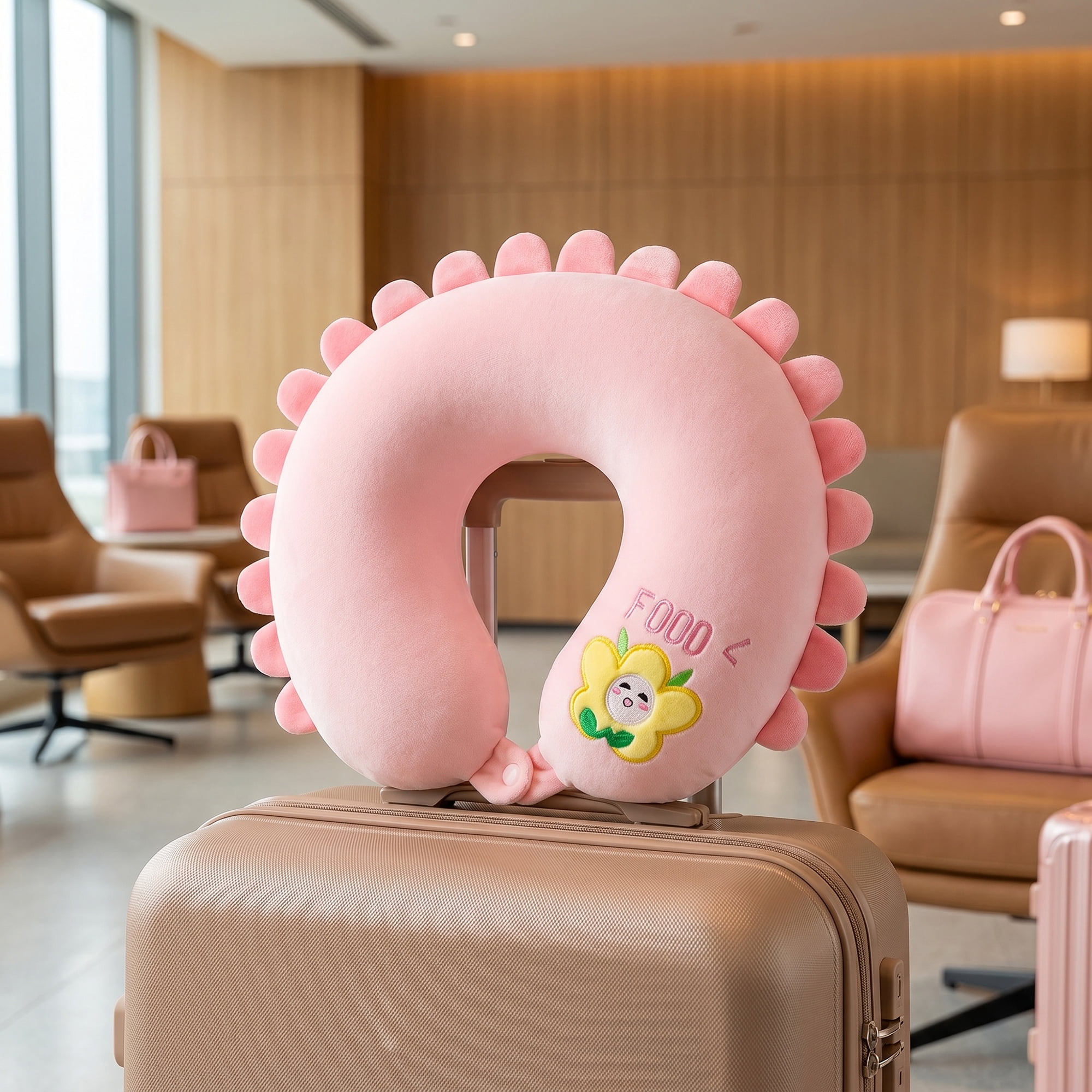 Unique Bargains Memory Foam Neck Pillow U Shape Sunflower Neck Pillow Pink 12"x12"