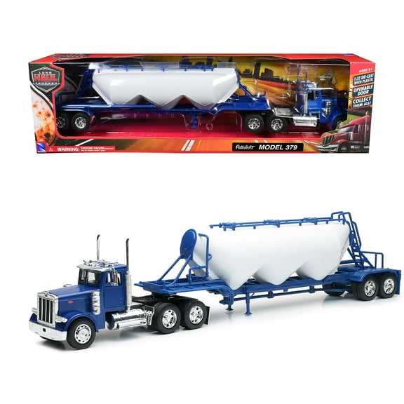 Peterbilt 379 Truck Blue with Pneumatic Tanker Trailer White "Long Haul Truckers" Series 1/32 Diecast Model by New Ray