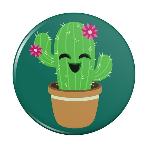 Cute Cactus in Pot with Pink Flowers Kitchen Refrigerator Locker Button Magnet