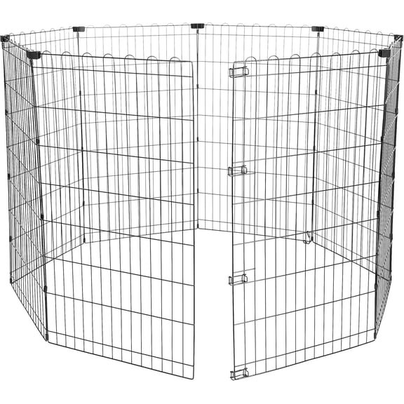 Foldable Octagonal Metal Pet Dog Exercise Fence Pen - 60 x 60 x 42 Inches, Black