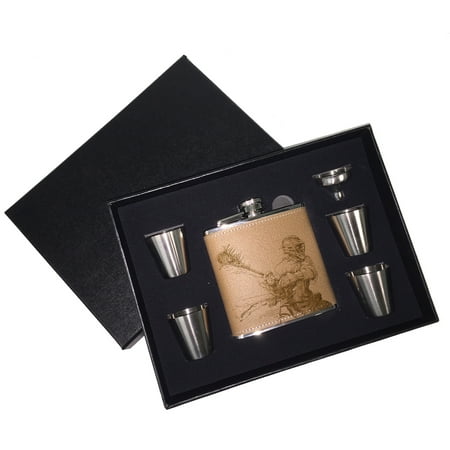 - KuzmarK 6 oz. Leather Flask Set in Black Presentation Box - Lacrosse
