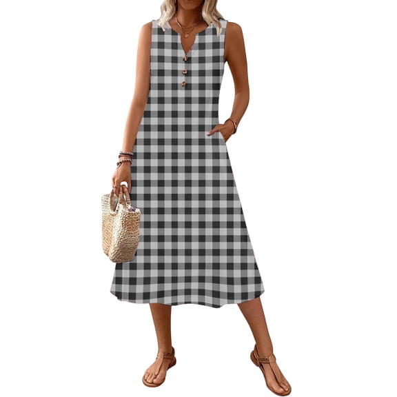 Women's Fashion Casual Checkered Striped Printed Dress