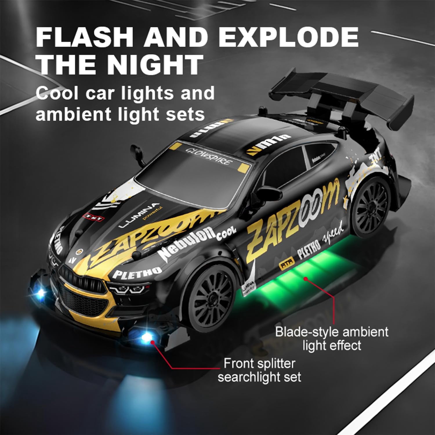 AIGIA RC Drift Car 1:24 Scale 30KM/H High Speed 4WD 2.4GHz Racing Sport Toy Car with LED Lights Racing and Drift Wheels