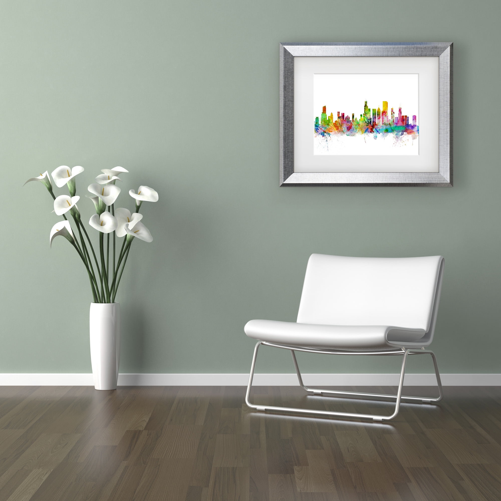 Trademark Fine Art 'Chicago Illinois Skyline' Matted Framed Art by Michael Tompsett