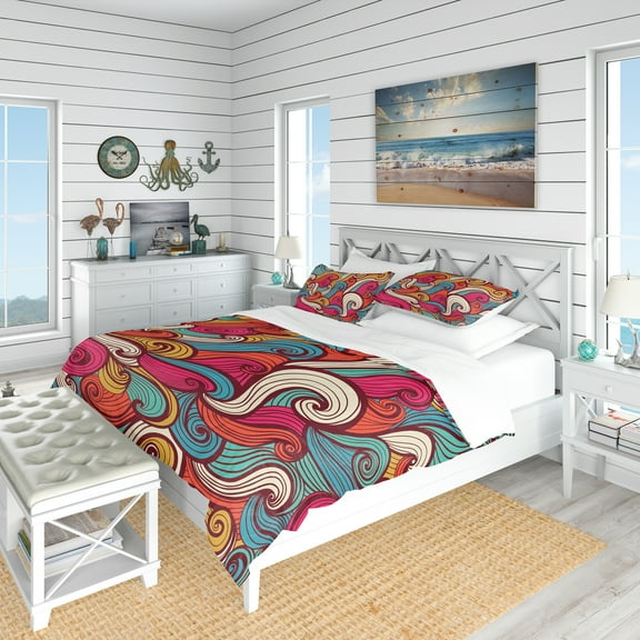 Designart 'Color Waves Pattern' Nautical & Coastal Duvet Cover Set