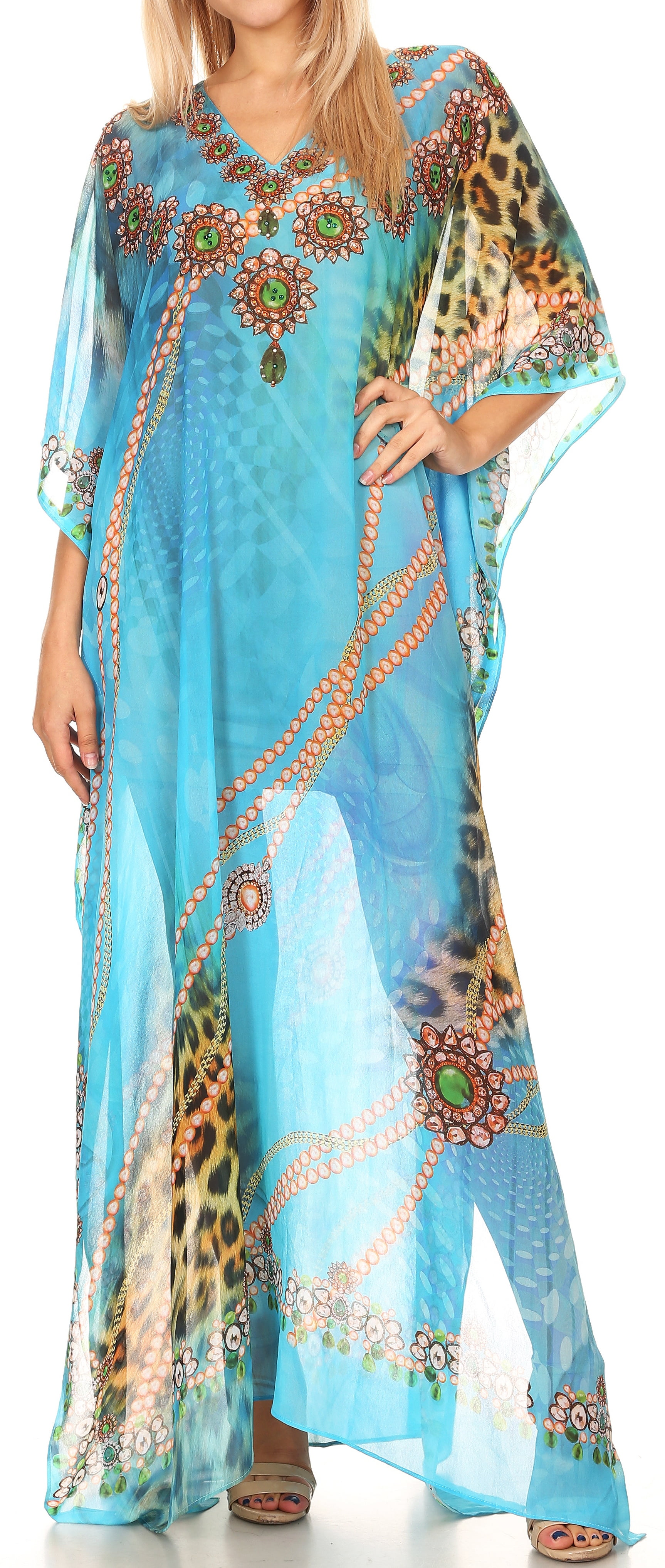 sheer long caftan cover up