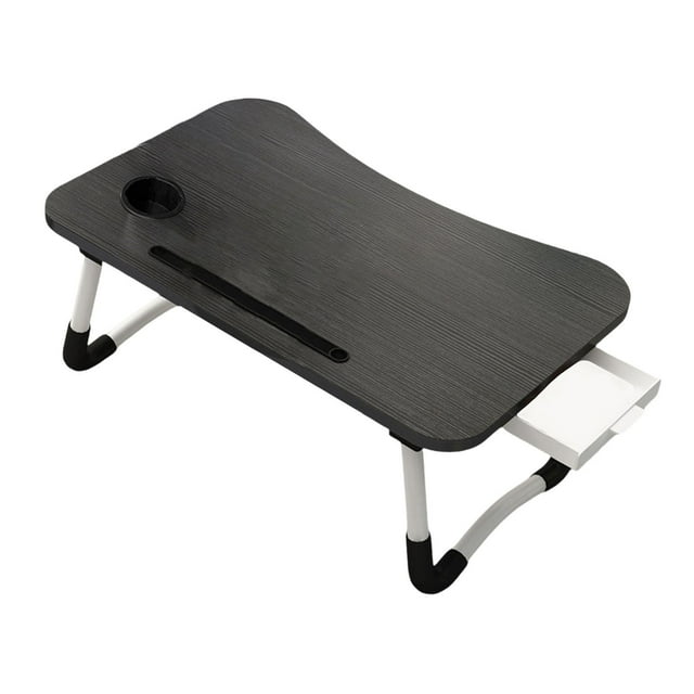 Escritorio portátil pequeño, mesa plegable, soporte para portátil con portavasos y soporte para teléfono, ideal para cama, sofá, trabajo, juegos, negro