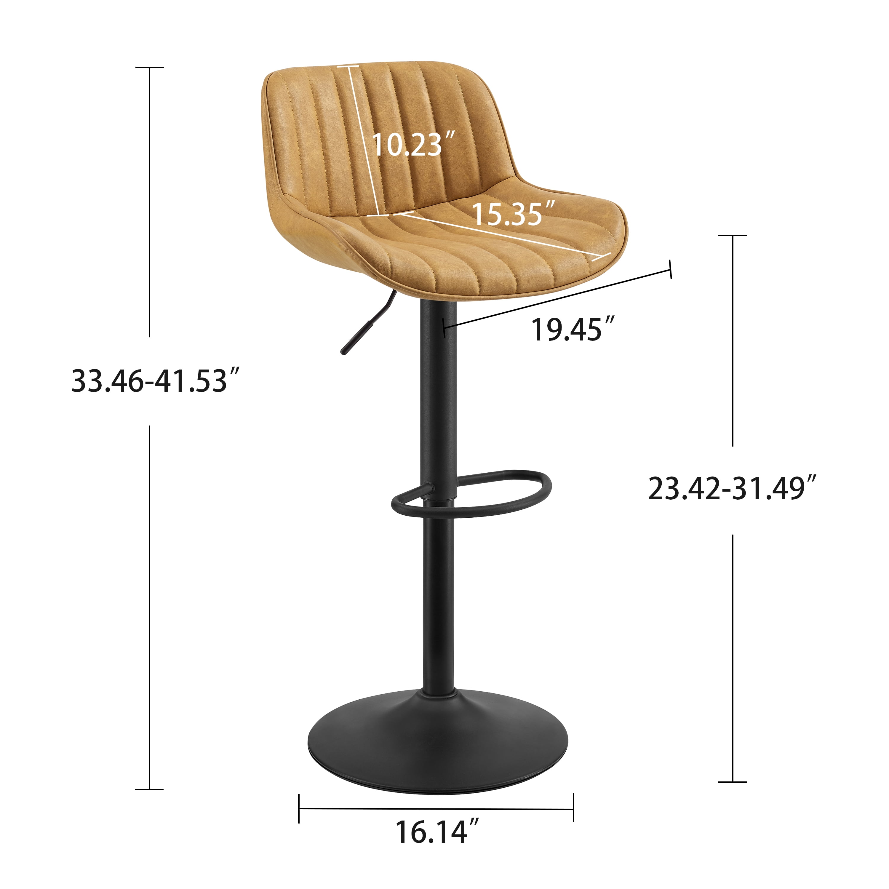 Art Leon Rustic Bar Stools Set of 2, Faux Leather with Backrest Chrome Legs, Upholstered Swivel Kitchen Stools, Yellow