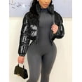 thumbnail image 5 of Women's Shiny Cropped Quilted Puffer Jacket - Zip Up Padded Down Coat Outerwear, 5 of 6