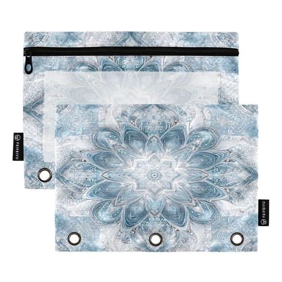 2 Pack 3 Ring Binder Pouch with Clear PVC Window Water Resistant Zipper Pencil Pouch High Brightness Light Green Design Binder Pocket for Classroom Office Home Stationery Organization