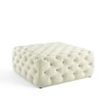 thumbnail image 3 of Tufted Accent Chair Ottoman, Square, Velvet, Ivory White, Modern Contemporary Urban Design, Living Lounge Room Hotel Lobby Hospitality, 3 of 7