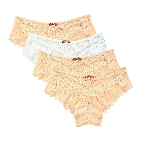 Womens Underwear Bikini 4 Pack Lace Underwear for Women Thongs Panties Ladies Lace Bikini Lightweight Breathable Lace Thong Panties Cute Panties White 5XL