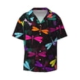 thumbnail image 2 of Lsque Colorful Dragonflies print Men's Cuban Collar Short Sleeve Shirt Summer Beachwear Casual Button Down Fashionable Vacation Leisure Shirt-Large, 2 of 7