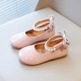 thumbnail image 2 of CUZIBR Toddler Kids Girls Dress Shoes Elegant Mary Jean Solid Color Pearl Bow Hook And Loop Ankle Strap Flat Sole Stylish Dressy Lightweight Wedding Party Princess Shoes,RD2,3.5-4 Years, 2 of 5