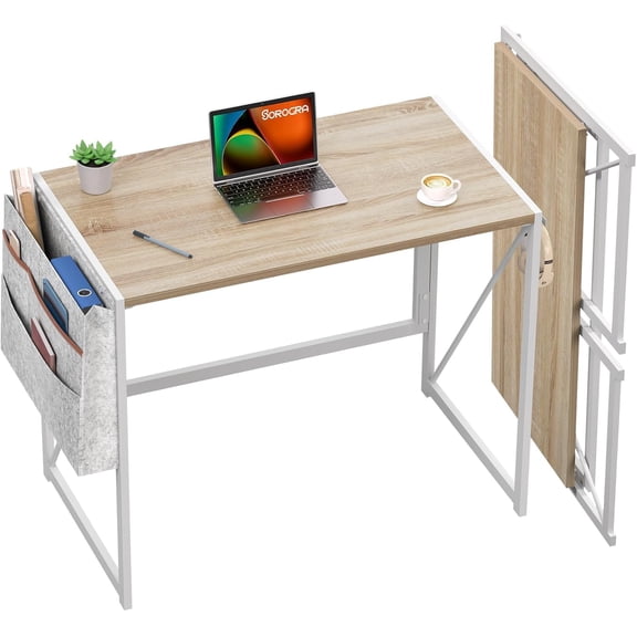 Folding Computer Desk 31.5 in Portable Workstation Small Space Writing Desk