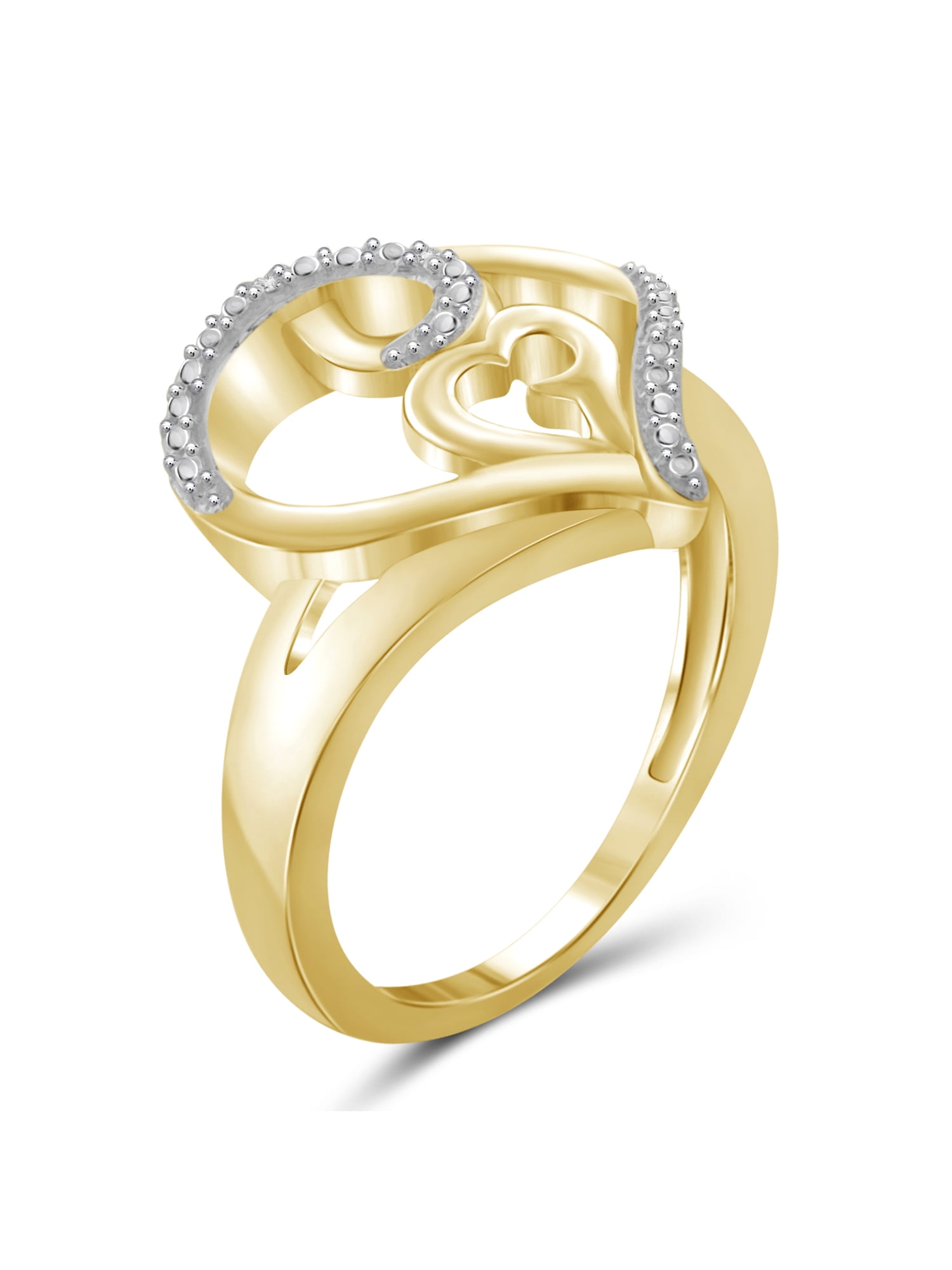 Genuine Accent White Diamond Heart Open Ring in Sterling Silver
