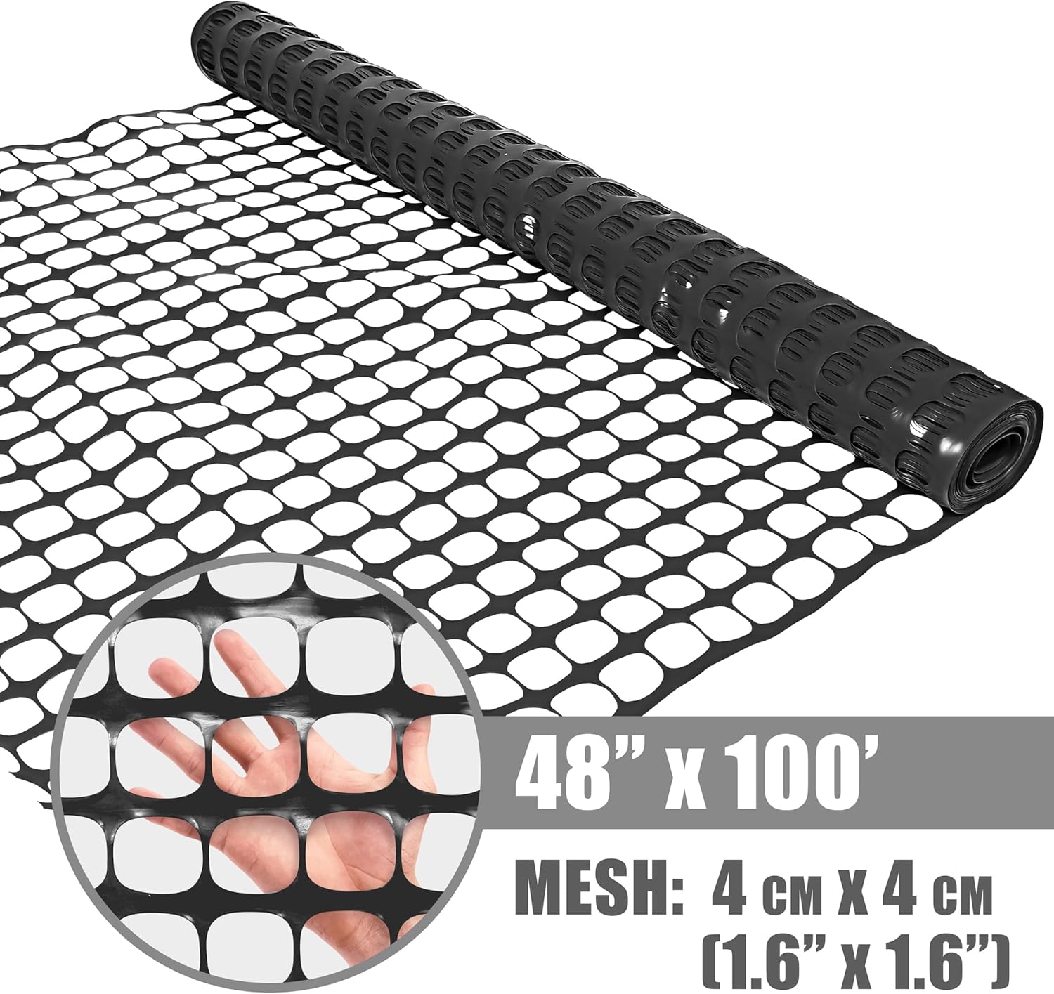 Fencer Wire 4 ft. x 100 ft. Outdoor Snow Fence, Plastic Safety Mesh, Temporary Garden Netting for Poultry, Rabbits, Chicken & Dogs, Opening Mesh Size 1.6" x 1.6" (Black)