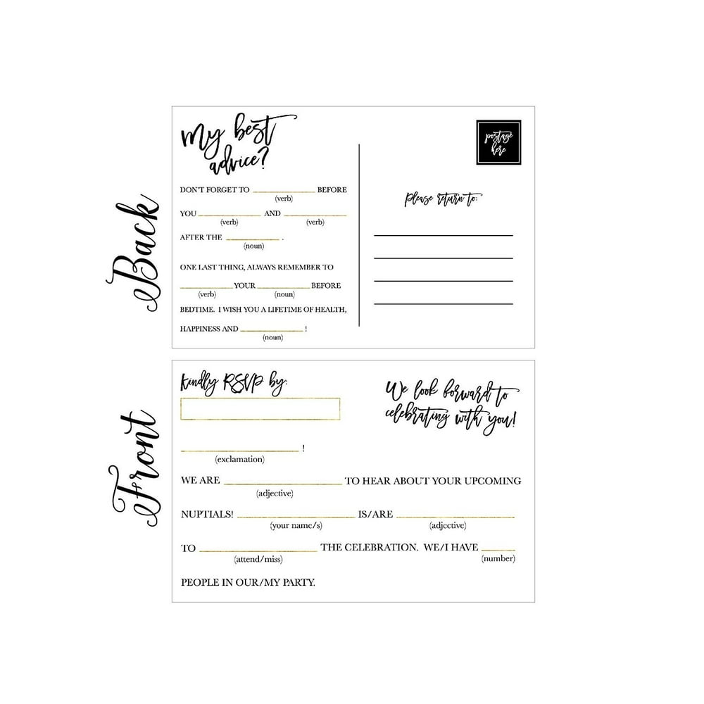 50 RSVP Cards, RSVP Postcards No Envelopes Needed, Response Card, Blank