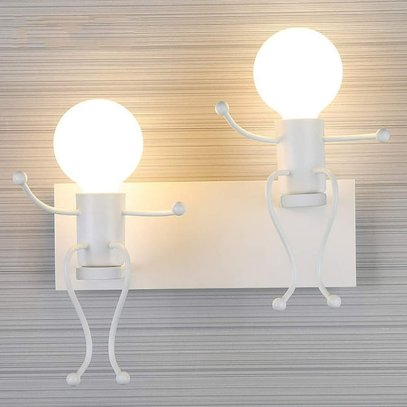 FSLiving Modern Fashion Style Hardwired Two Little Men to Hug Wall Lamp E26 Lamp Holder White Metal Wall Light Fixture for Children's Room Loft Dorm Bedroom Restaurant Bulb Not Included - 1 Light