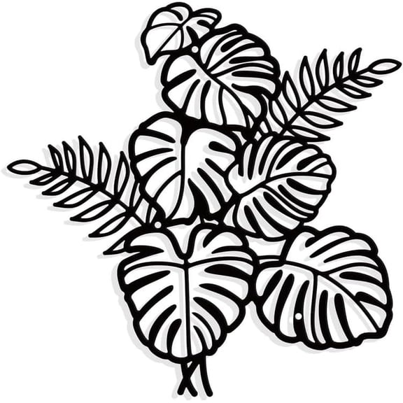 Tropical Leaves Metal Wall Art Decor Matte Style Wall Hanging Decor Silhouette Wall Art for Home Garden Hotel Office Wall Festival Decoration Gift 11.69×11.8 Inch Black