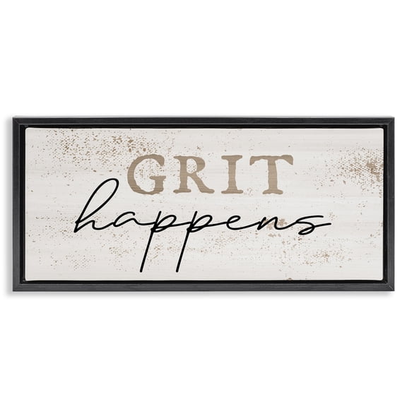 Stupell Industries Rustic Lodge Grit Happens Motivational Black Floating Frame Canvas Art, 25 x 11, by Lil' Rue