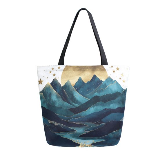 FORMRS Womens Canvas Tote Bag with Zipper Inner Pocket Shoulder Handbag, Blue Mountains