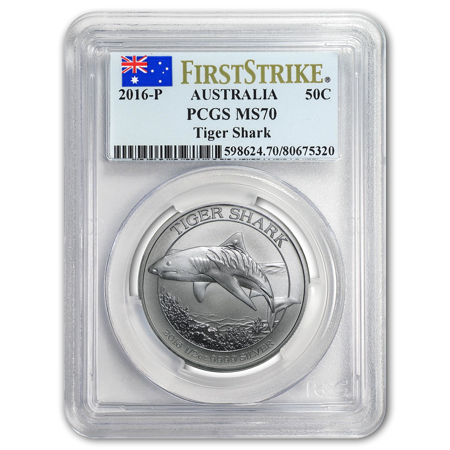 BU from Mint Roll 2016 Australia Tiger Shark 1/2 oz .9999 Silver Coin 